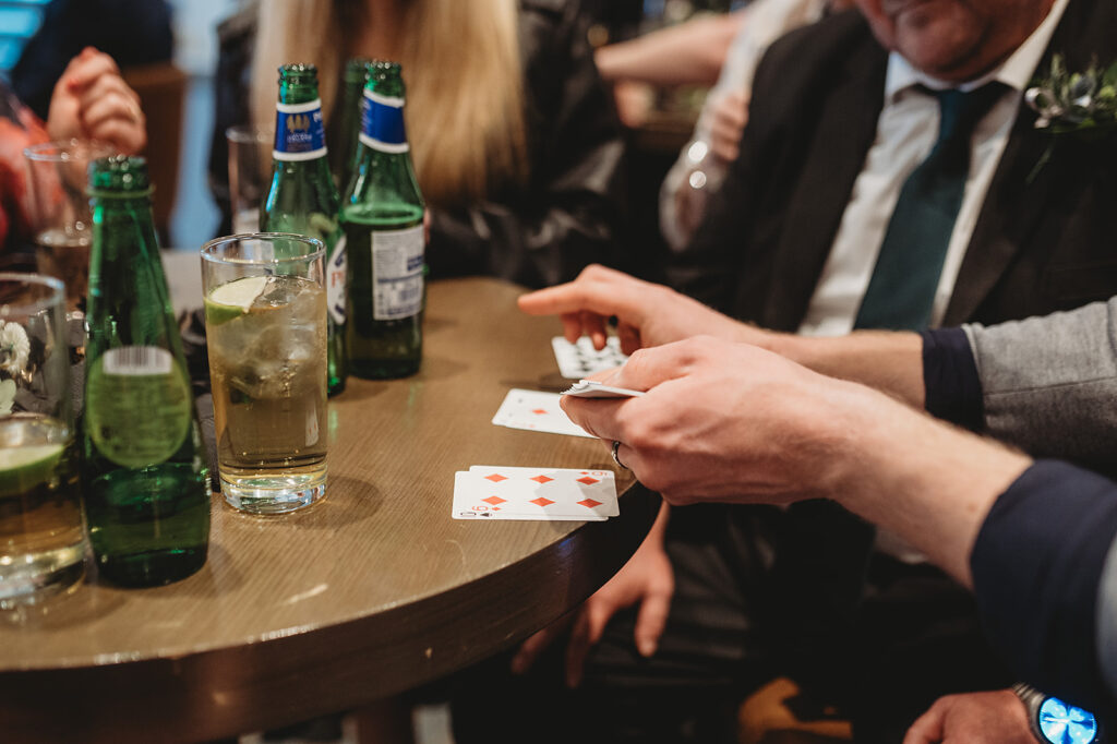 magician performing during cocktail hour at meldrum house, aberdeenshire 