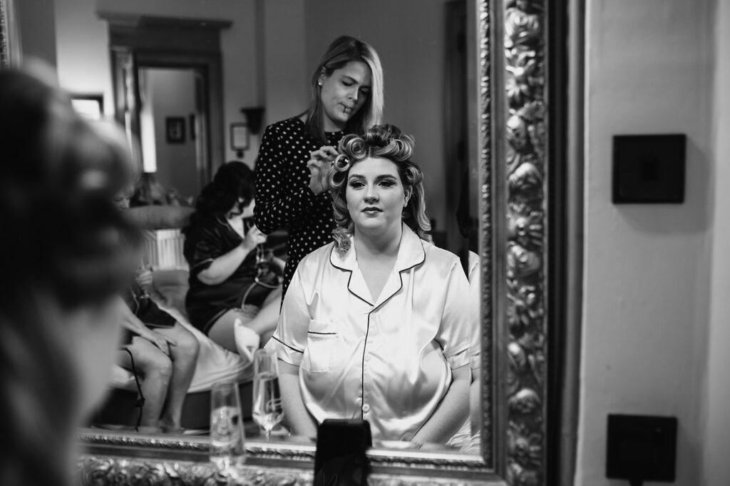 Bride gets hair done by aberdeenshire hairdresser, captured by aberdeenshire wedding photographer 