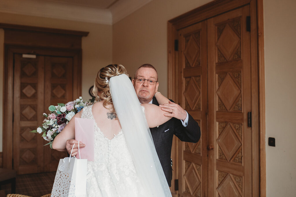 Emotional First look with dad at Aberdeenshire wedding 