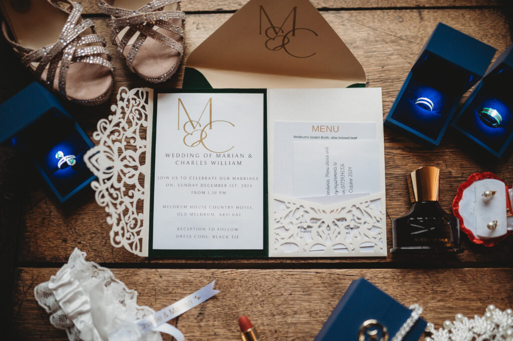 Bridal accessories at aberdeenshire wedding venue meldrum house