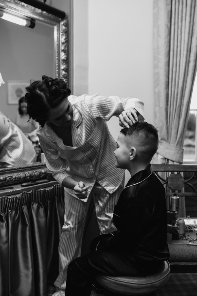 Son of the bride getting ready for their meldrum house wedding