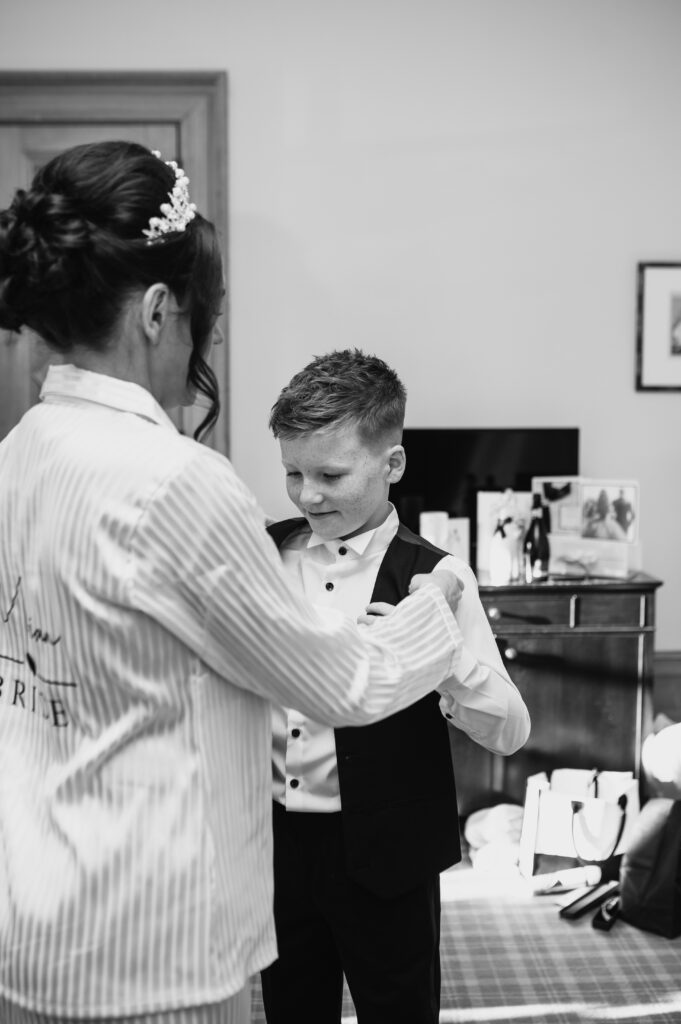 Son of the bride getting ready for their meldrum house wedding