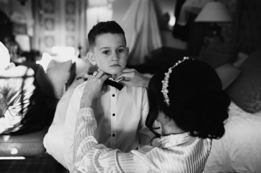 Son of the bride getting ready for their meldrum house wedding