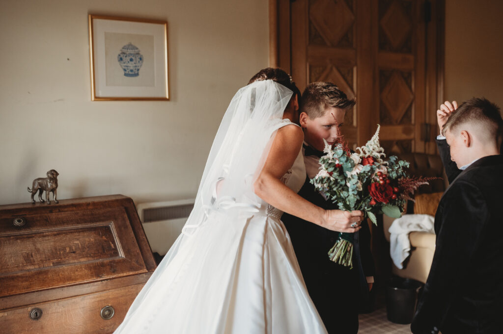 First look with sons at aberdeenshire wedding