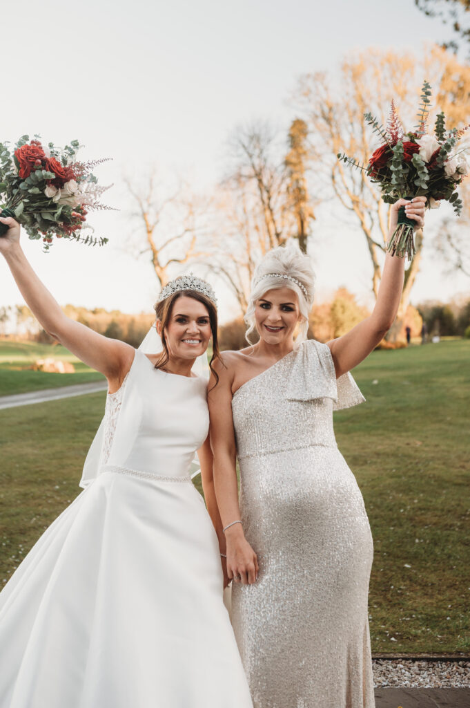 Aberdeenshire bride and bridesmaid photographed at meldrum house by aberdeenshire wedding photographer