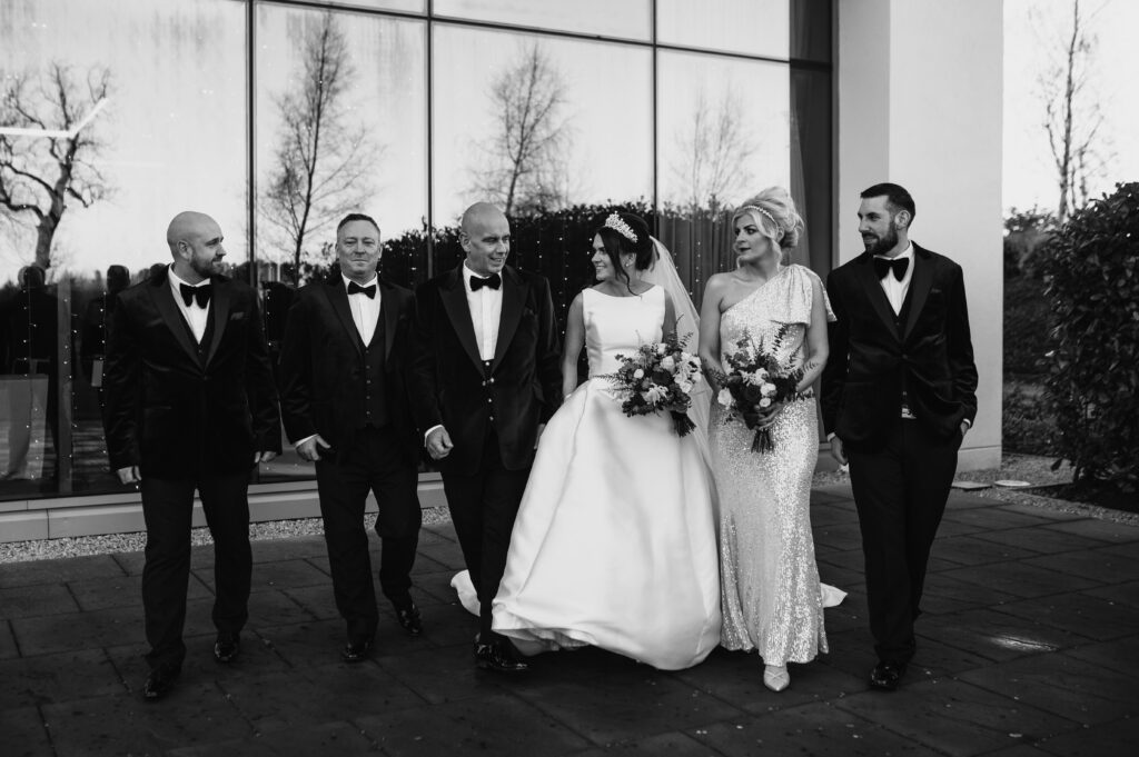 Aberdeenshire couple with groomsman and bridesmaid photographed at meldrum house by aberdeenshire wedding photographer
