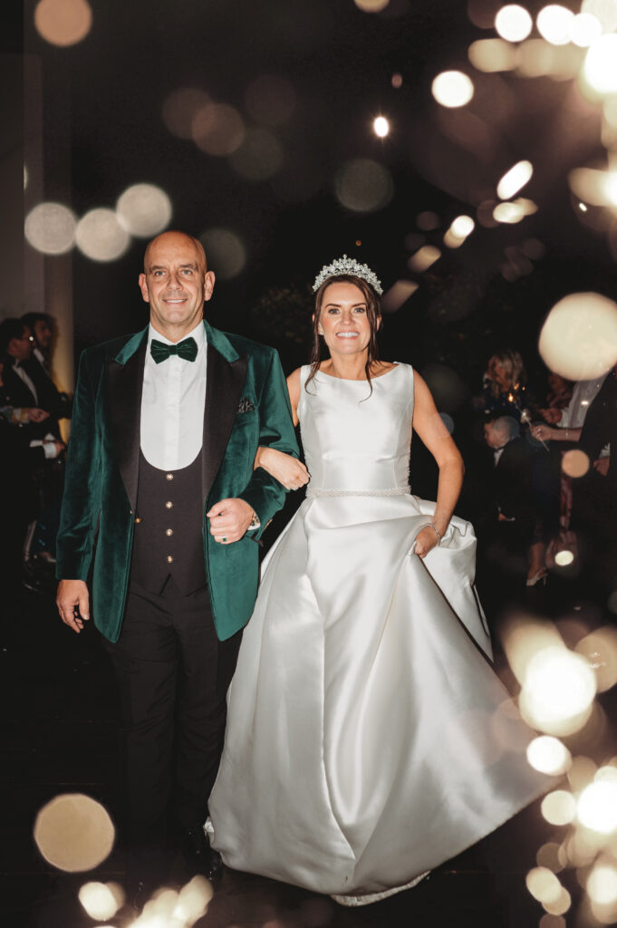 Aberdeenshire couple photographed during a sparkler send-off by an aberdeenshire wedding photographer at meldrum house