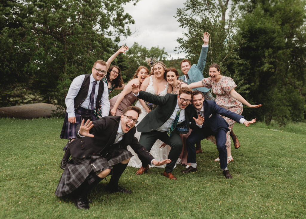 Aberdeenshire wedding photographer captures wedding family photo at Aswanley