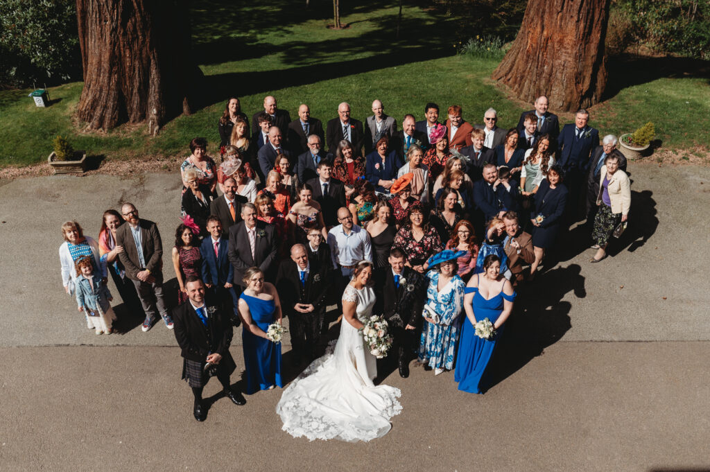 Aberdeenshire wedding photographer captures wedding family photo at Norwood Hall